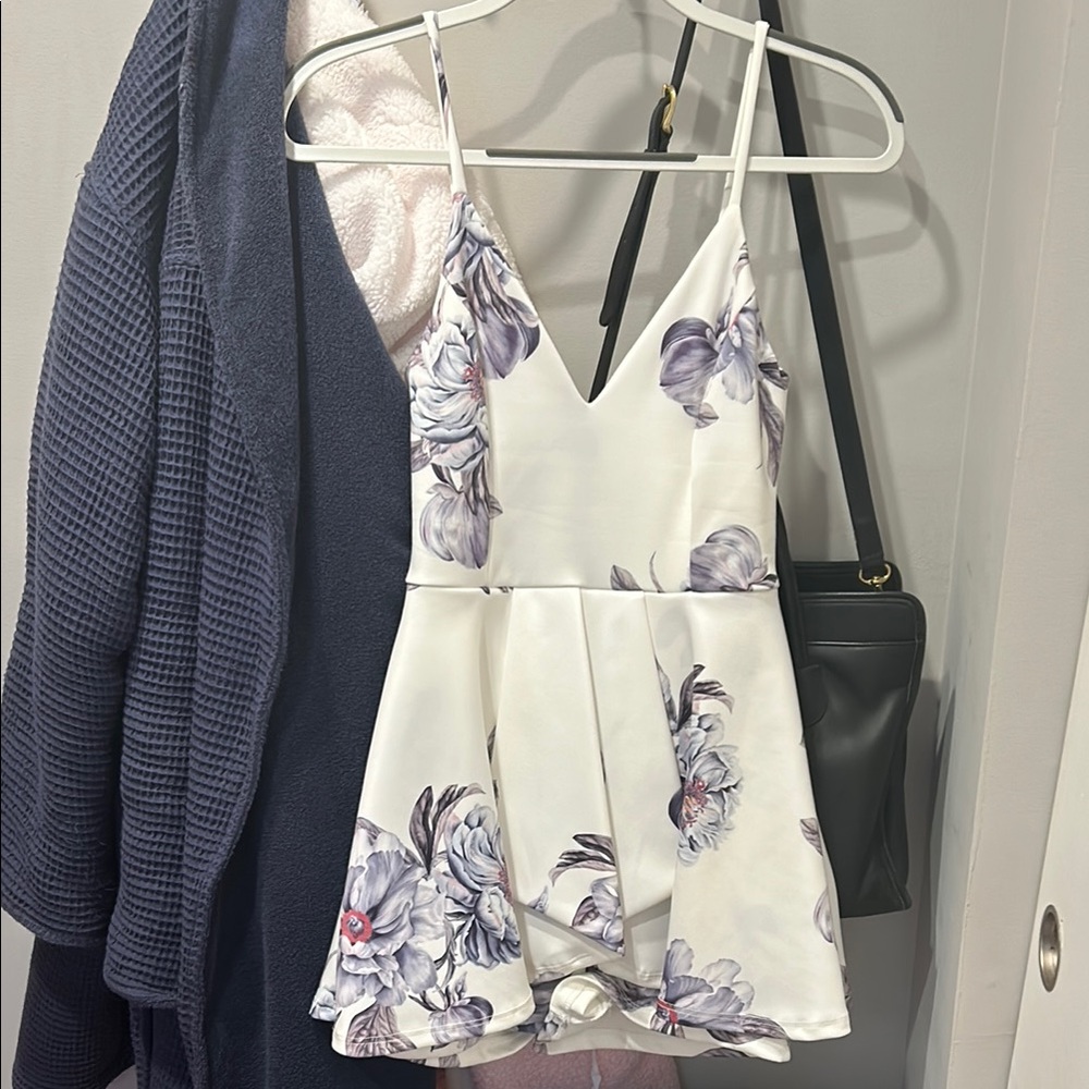 Floral White and Purple Romper
